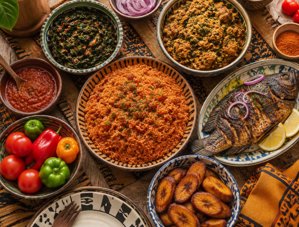 A spread of Nigerian dishes